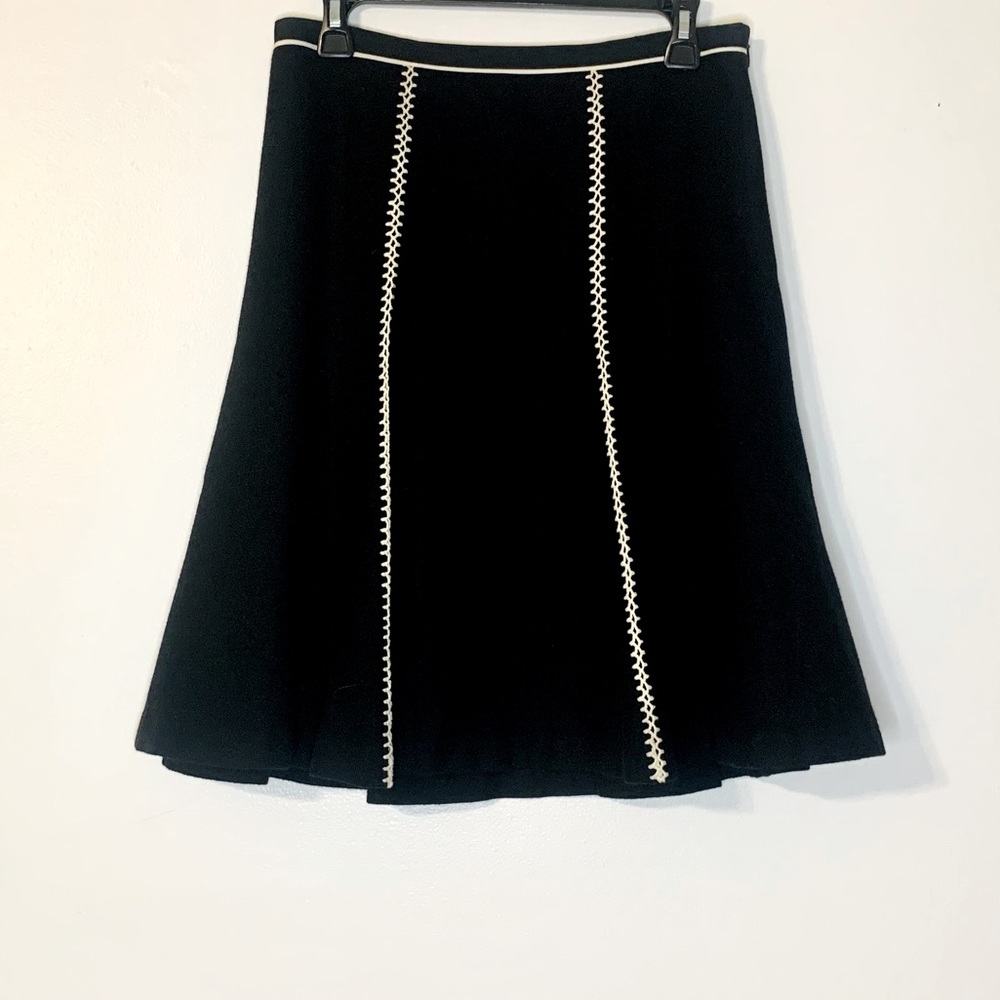 Boden Black Wool Lined Stitch Accent Skirt Sz 10